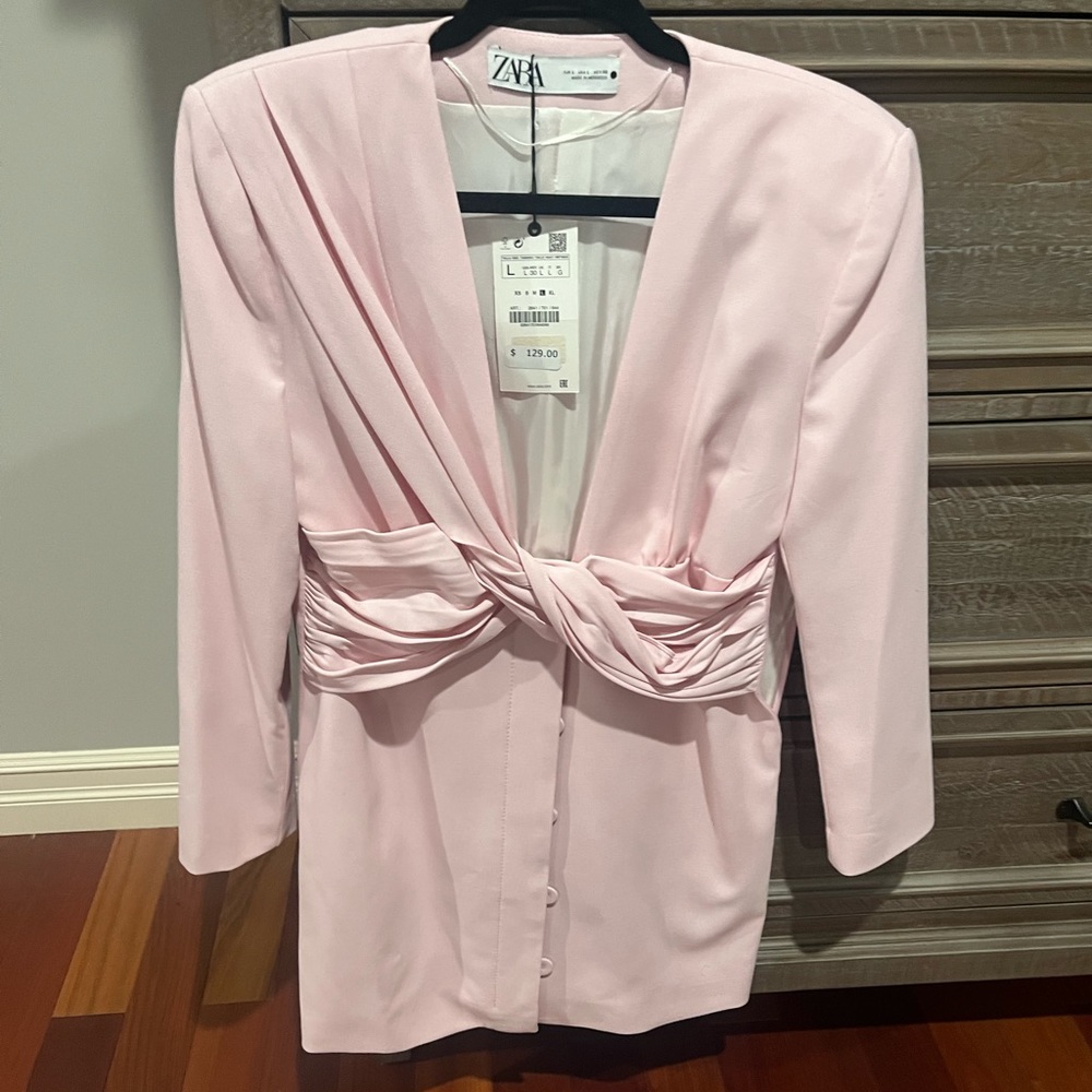 Zara baby pink long blazer new with tags size large